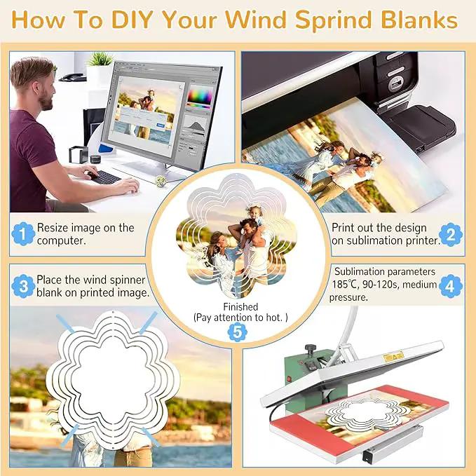 Sublimation Wind Spinner Blanks, 8 Pack 10 Inch 3D Aluminum Metal Hanging Wind Spinner Bulk for Garden Yard Outdoor, Window Porch Decoration for Heat Press Transfer DIY (16. Luchy-flower-8pcs) by GreenHaven Gardens