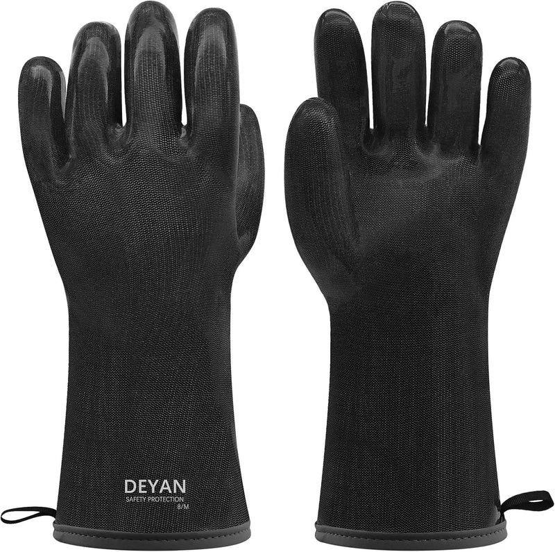DEYAN Silicone BBQ & Oven Gloves - Food Grade, Heat Resistant Waterproof & Oil Proof Gloves for Grilling, Baking, Frying, Cooking - Long Sleeve & Non-Slip Grip, 1 Pair(Black, 8/M) by GreenHaven Gardens