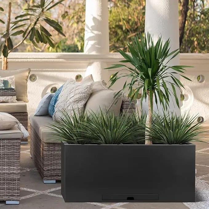 Worth Garden Metal Rectangular Planter Box - Black Powder Coated Steel Planter - 16" H. Tall Heavy Duty Modern Flower Plant Pot - Indoor & Outdoor, Commercial & Residential (16"x12"x36") by GreenHaven Gardens