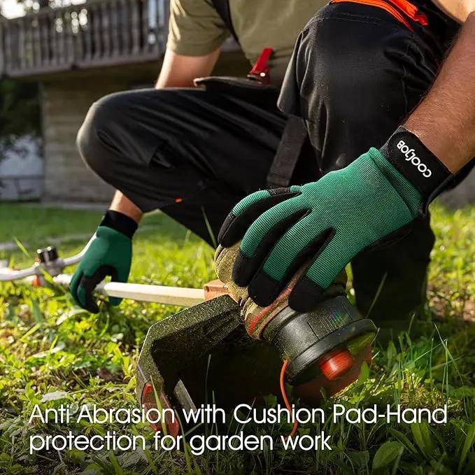 COOLJOB Thorn Proof Garden Gloves with Touchscreen Fingers for Men, Rose Pruning Work Gloves with Palm Cushion for Gardener, Farmer and Landscaper (Green 1 Pair XL) by GreenHaven Gardens