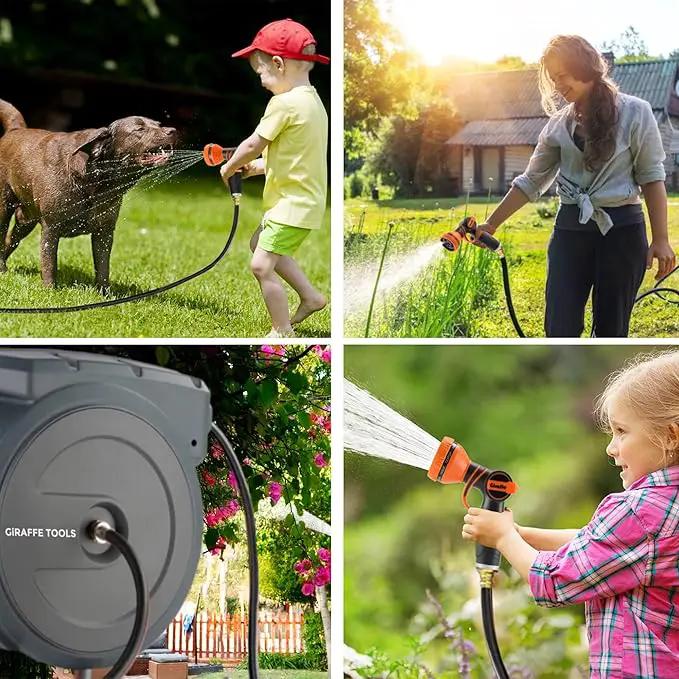 Giraffe Tools AW505/8 Retractable Garden Hose Reel 5/8" x 115+5 ft, Heavy Duty Wall Mounted Water Hose Reel Automatic Rewind, 180 Deg Swivel Bracket, Slow Retraction, 115ft, Dark Grey by GreenHaven Gardens