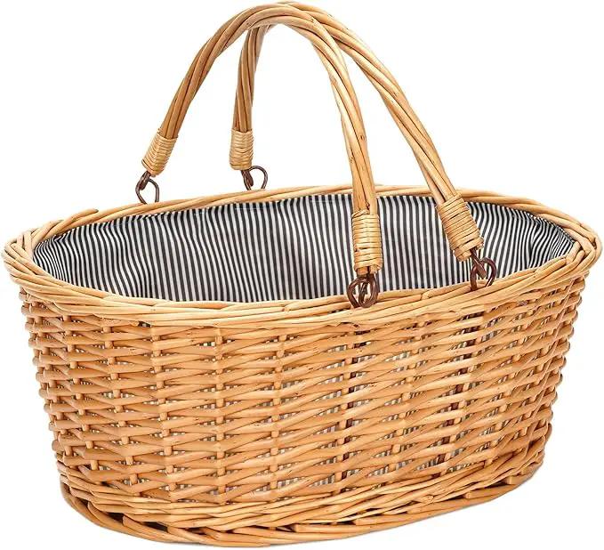 Wicker Picnic Basket with Double Folding Handles, Natural Large Willow Hamper Empty Basket Cheap Easter Eggs Candy Storage Wine Basket for Toy, Flower, Wedding（Grey 16inch） by GreenHaven Gardens