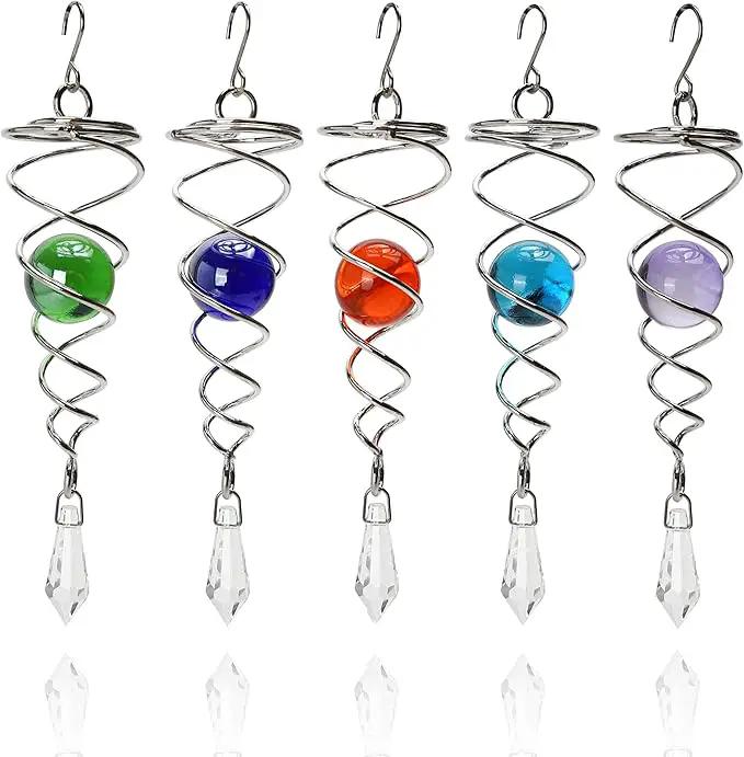 5pcs Wind Spinner Tail Gazing Ball Spiral Stabilizer Tails for Indoor and Outdoor Decoration, (7.1'') 18cm Stainless Steel Hanging with Swivel Hook Garden Decorative by GreenHaven Gardens