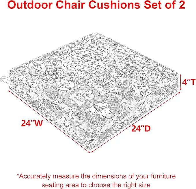 Favoyard Outdoor Chair Cushion 24 x 24 x 4 In Waterproof Pattern Fade Resistant Cushions for Patio Furniture with Removable Cover Attach Straps 28D Foam Insert Cushions Pads for Seat Sofa Couch 2 Pack by GreenHaven Gardens