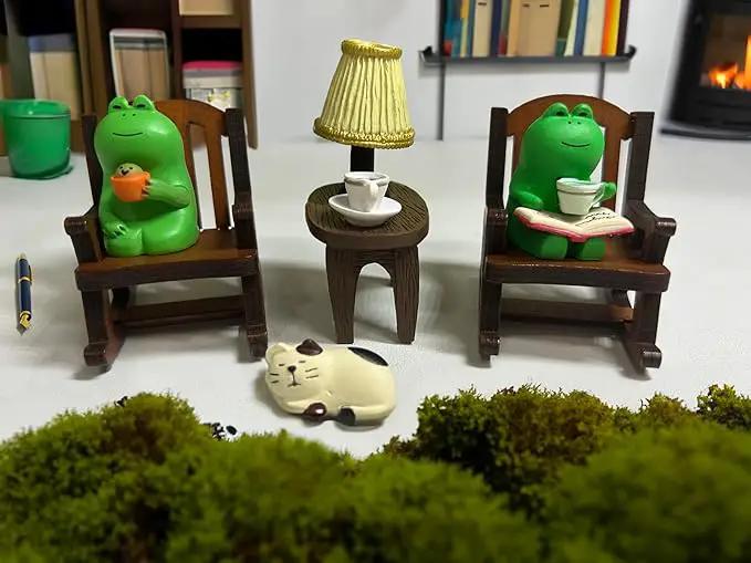 7 Pcs Cute Frog Rocking Chair Set with Miniature Frog Figurines, Mini cat, and Whimsical Trinkets - Versatile Decor for Office, Home, Yard, Patio, and Lawn by GreenHaven Gardens