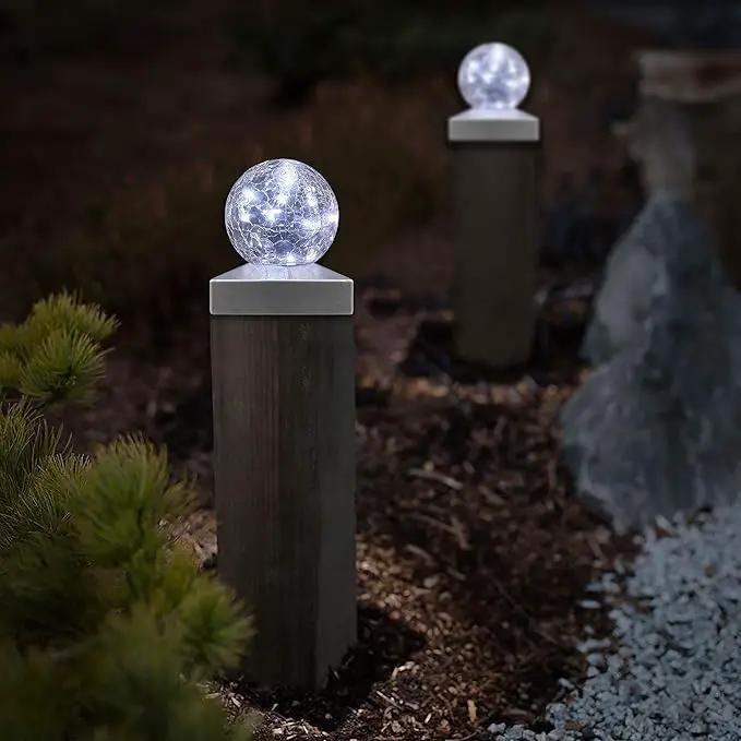 Solar Post Lights - Outdoor Post Cap Light for Fence Deck or Patio Garden Decoration- Solar Powered Gazing Ball Caps, LED Lighting, Lamp Fits 4x4 - White 4 Pack by GreenHaven Gardens