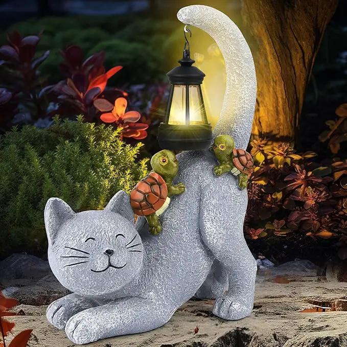 Solar Garden Decor Cat Figurine-Cat Outdoor Statue with Solar Lantern, Loving Turtle Garden Decor for Outside Patio,Porch,Yard, Backyard-Unique Housewarming Gifts for Mom Grandma Women by GreenHaven Gardens