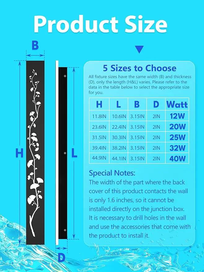 Modern Outdoor Wall Lights 11.8inch LED Long Wall Sconce 3000K Ginkgo Hollow Design Wall Mount Porch Lights 12W Exterior Lighting Fixtures for Patio Balcony Terrace Garden by GreenHaven Gardens