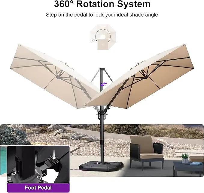 PURPLE LEAF 8.2' X 11.5' Tilting Patio Umbrella with Base Outdoor Cantilever Swivel Rectangle Umbrella Aluminum Offset Umbrella with 360-degree Rotation for Garden Deck Pool Patio Beige by GreenHaven Gardens
