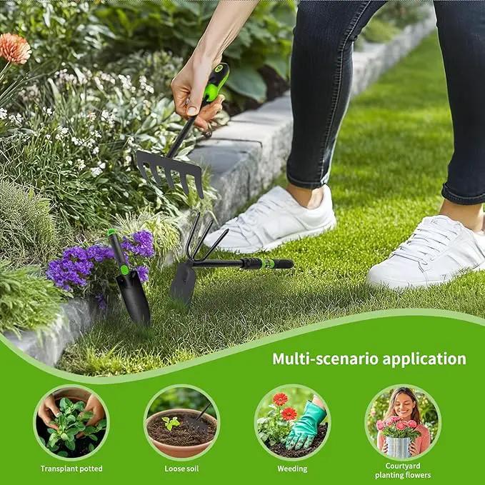 Hoe Garden Tool Set, 3 Piece Handheld Gardening Tools includs Garden Hoe and Cultivator Combo, Mini Hand Rake and Garden Trowel Outdoor Heavy Duty Garden Tools for Weeding or Digging by GreenHaven Gardens