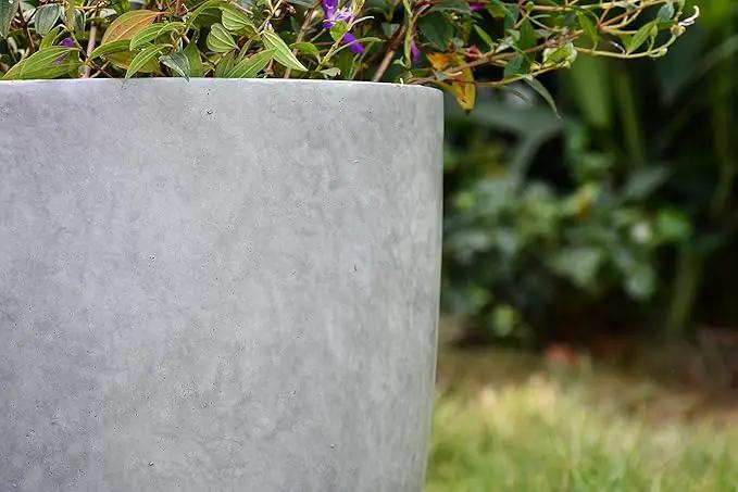 Kante 14 Inch Dia Round Concrete Planter, Indoor Outdoor Large Plant Pot with Drainage Hole and Rubber Plug for Home Patio Garden, Natural Concrete by GreenHaven Gardens
