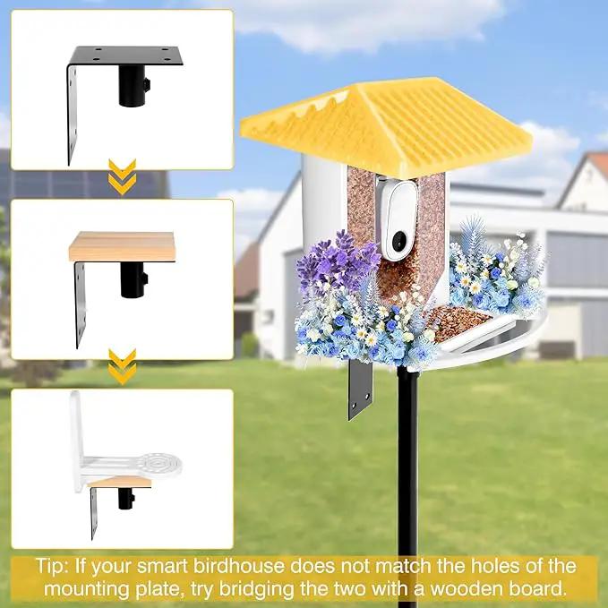 Bird Feeder Pole, 79 Inch Heavy Duty Bird House Pole Mount Kit for Outdoors, Adjustable Feeding Stand, with 2-Hooks, Metal Squirrel Baffle and 5-Prong Base, Black by GreenHaven Gardens