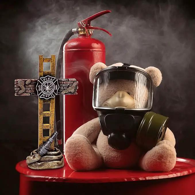 Firefighter Accessories, Fireman Standing Cross Statue Memorial 10", Fire Fighter Gifts by GreenHaven Gardens