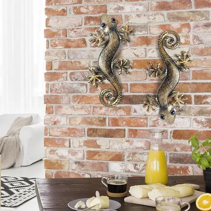 LIFFY Gecko Metal Wall Art Decor 2 Pack 15 Inch - Indoor & Outdoor Lizard Wall Art Hanging Sculpture for Home and Garden by GreenHaven Gardens