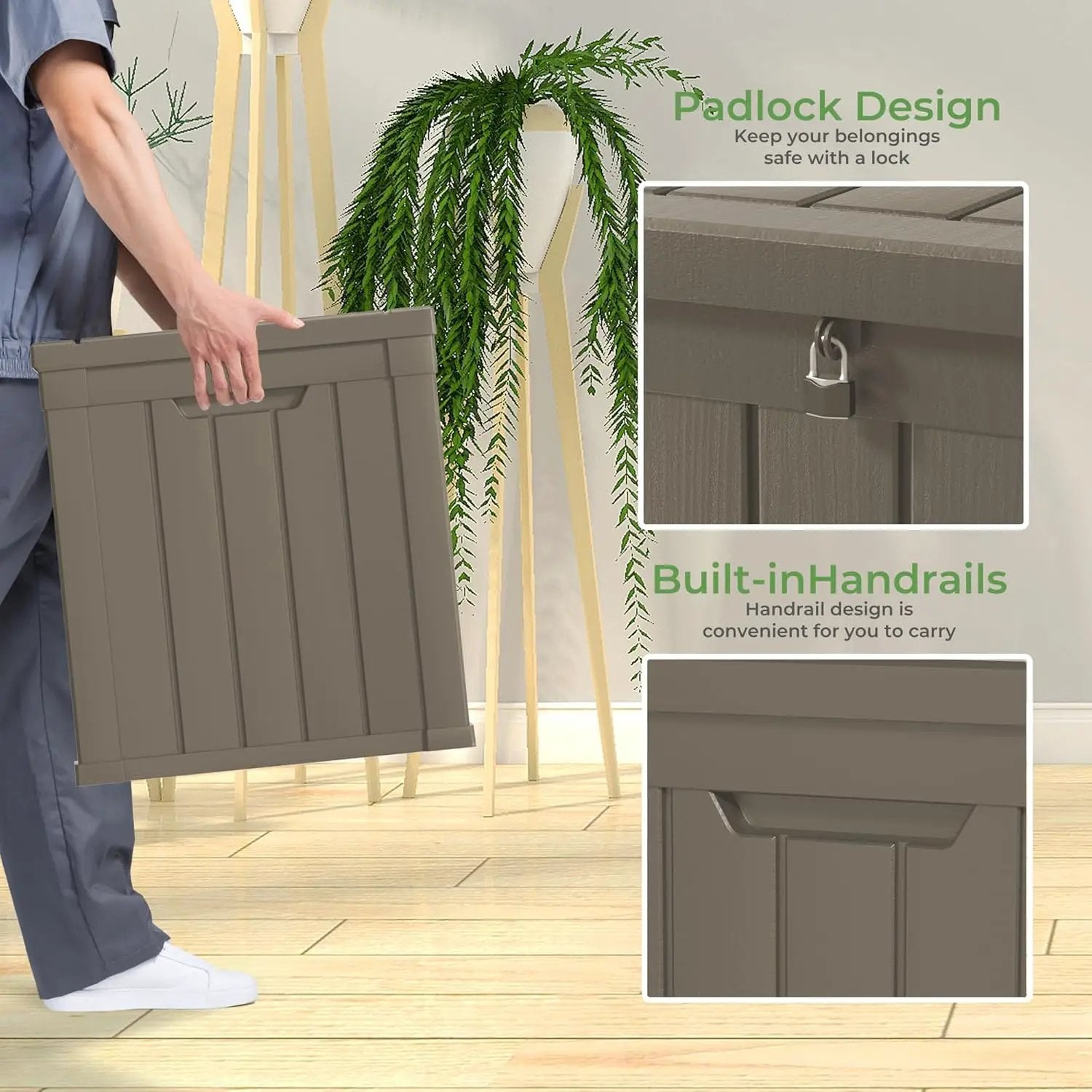 45 Gallon Resin Deck Box, Waterproof Outdoor Storage Bin for Patio, Poolside, and Garden, Lockable & UV-Resistant, Ideal for Small Spaces, Grey by GreenHaven Gardens