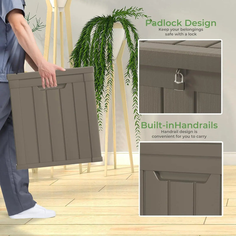 45 Gallon Resin Deck Box, Waterproof Outdoor Storage Bin for Patio, Poolside, and Garden, Lockable & UV-Resistant, Ideal for Small Spaces, Grey by GreenHaven Gardens