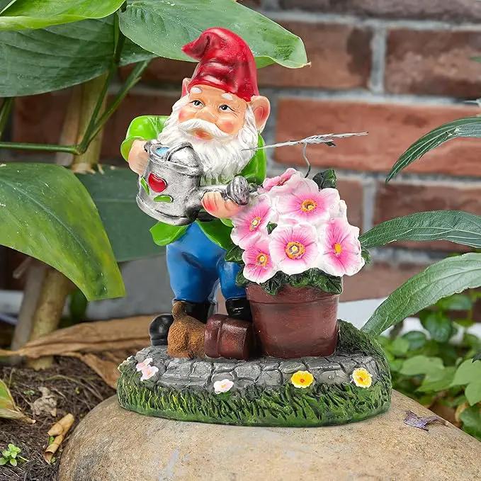 Gnome Figurine Garden Decor, Solar Resin Gnomes Outdoor Statue, Funny Gnome Gift Sculpture Decoration for Home Patio Yard Lawn Porch Ornament by GreenHaven Gardens
