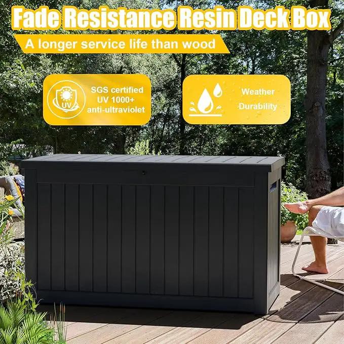XXL 230 Gallon Large Resin Deck Box, Lockable Outdoor Storage Box for Patio Cushions Storage Furniture,Garden Tools, Pool Supplies, Weatherproof and UV Resistant- Black (230 Gallon) by GreenHaven Gardens