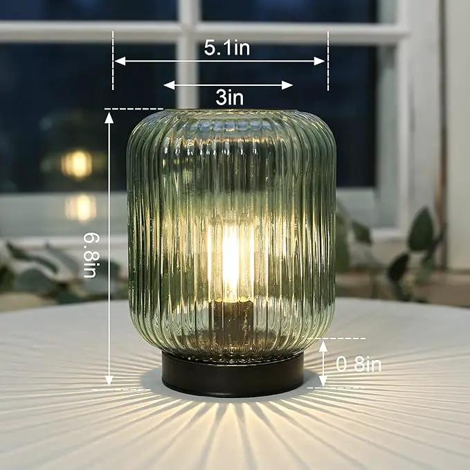 Battery Operated Lamp, Cordless Table Lamps for Home Decor, Battery Powered Nightlight with LED Bulb, Decorative Glass Beside Lamp for Bedroom Living Room-Green by GreenHaven Gardens