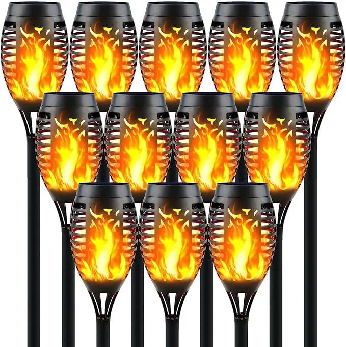 12-Pack Solar Torch Lights with Flickering Flame - 12LED Mini Fire Effect Solar-Powered Tiki Torches, Waterproof Outdoor Lighting with Auto On/Off, Perfect for Garden, Patio & Pathway Decor by GreenHaven Gardens