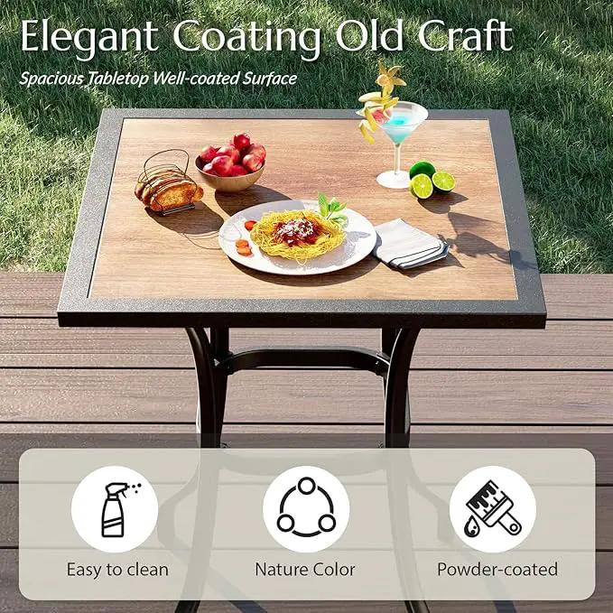 AECOJOY Outdoor Height Bar Table, 36'' Metal Frame Bar Table Bistro Square Table with Wooden Top, High Top Outdoor Pub for Patio Garden Lawn Poolside, Brown by GreenHaven Gardens