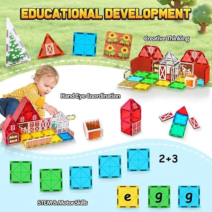 Magnetic Tiles Farm Animal Toys 66P - Build 4-Seasons Farm Scene, Farm Magnetic Blocks for Kids Ages 3-5 4-8 Boys Girls, STEM Magnet Toys for Classroom Indoor Outdoor, Kids Gift for Birthday Christmas by GreenHaven Gardens