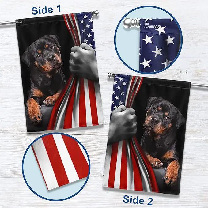 FLAGWIX Patriot American Dog Flags - Rottweiler Double Sided Flag - 4th of July Decorations for Home, Outside, Patriotic House Flag 30x40 Heavy Duty Canvas, Decorative Indoor Outdoor Flag by GreenHaven Gardens