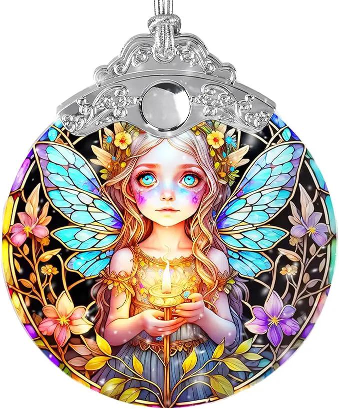 Fairy Stained Glass Suncatcher, Jocidea Fairy Ornament, Fairy Christmas Ornament, Holidays Ornaments, Christmas Tree Ornament, Fairy Decor, Gifts for Fairy Lovers by GreenHaven Gardens