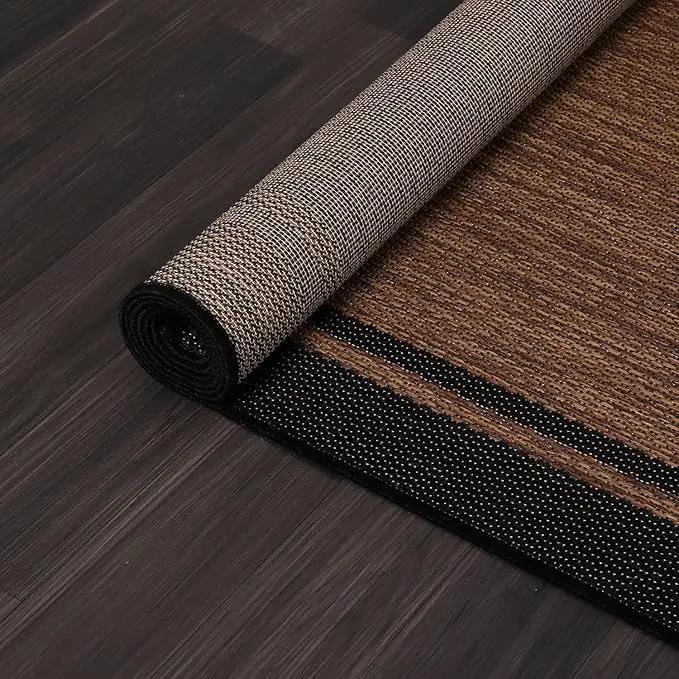CAMILSON Indoor Outdoor Rug, 9x12 Bordered Nut Brown Black Modern Area Rugs for Indoor and Outdoor Patios, Kitchen and Hallway Mats, Washable Porch Deck Outside Carpet (Border Nut Brown Black, 9 x 12) by GreenHaven Gardens