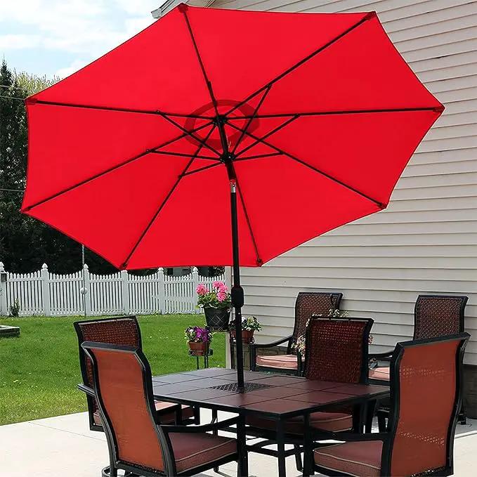 Sunnydaze Outdoor Patio Umbrella - Polyester Table Market Umbrella with Push-Button Tilt and Crank - 8 Sturdy Ribs - Red - 9ft by GreenHaven Gardens
