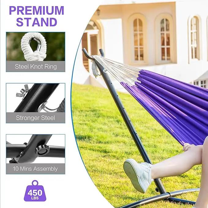 PNAEUT Double Hammocks with Stand for Outside, Portable Space Saving Heavy-Duty Steel Stand for Indoor Outdoor Patio with Carrying Bag, 450 lbs Capacity (Purple) by GreenHaven Gardens