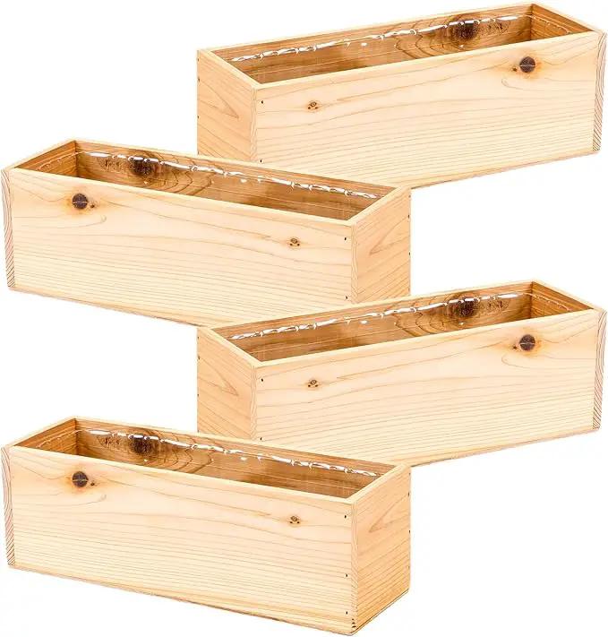 Wooden Planter Box, Rose Wood, Plastic Liner l Garden Decor l Restaurant and Wedding Decorations l Wedding Bouquets, Table Centerpiece, 12 x 4 Inches, (Rectangular) (12x4 Set of 4, Rose Wood) by GreenHaven Gardens