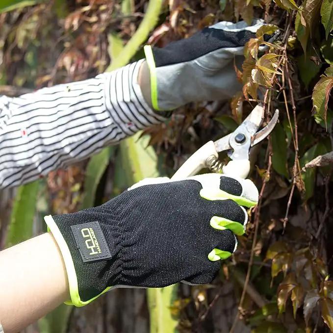 HANDLANDY Leather Work Gloves for Men & Women, Reinforced Durable Garden Gloves, Cowhide Working Glove for Gardening by GreenHaven Gardens