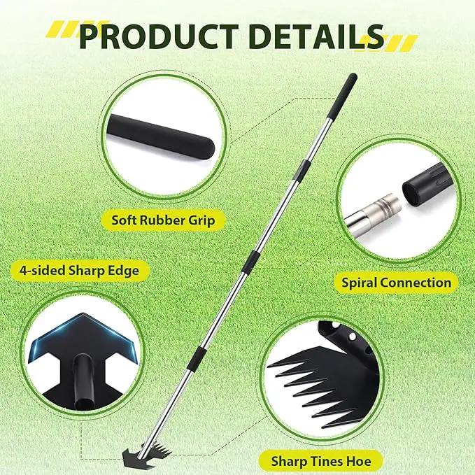 Hoe Garden Tool, Scuffle Garden Hoe for Weeding with 30-60 Inch Steel Long Handle, Dual Use Sharp Gardening Hula Hoe, Adjustable Rocket Shaped Weed Remover Action Hoe by GreenHaven Gardens