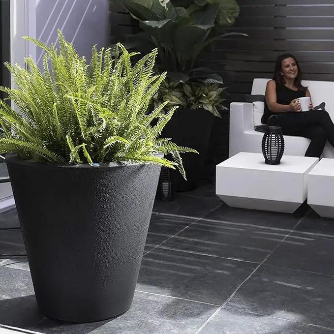 Crescent Garden Dot TruDrop Indoor/Outdoor Planter, Self-Watering Plant Pot, 20 Inches, (Caviar Black) by GreenHaven Gardens