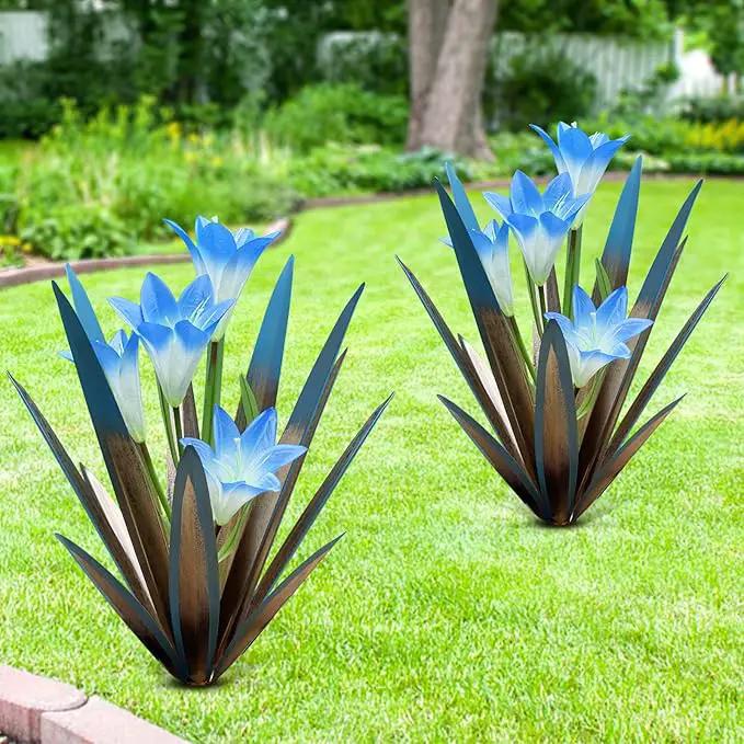 Homight Metal Agave Plants Outdoor Decor Mexican Yard Art Plants Garden Decor for Outside Metal Art Flowers Gifts for Butterflies Bees Birds for Gifts (2 Big&Lily) by GreenHaven Gardens