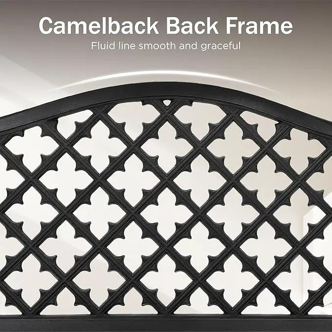 PHI VILLA 50" Outdoor Garden Patio Metal Bench for Outdoors with Plastic Backrest Armrests Sturdy Steel Frame, Black by GreenHaven Gardens