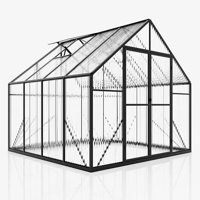 Amerlife 8x8x7 FT Ft Polycarbonate Greenhouse for Outdoors, Walk-in Design with Aluminum Frame, 2 Windows and Swing Door, Heavy-Duty Greenhouse Construction for Garden, Black by GreenHaven Gardens