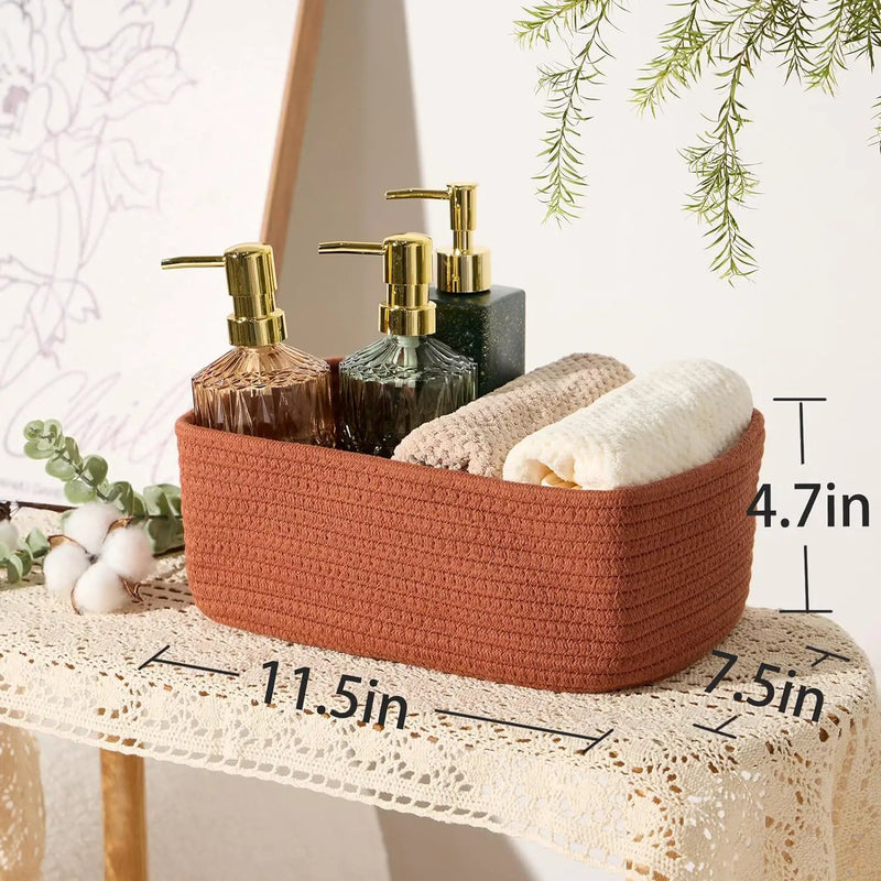Small Storage Baskets for Organizing | Closet Organizer Bins | Shelf Toy Basket | Woven Rope Baskets | Cube Decorative Box | Shallow Basket | 11.5x7.5x4.7” | 3 Packs Oxide Red by GreenHaven Gardens