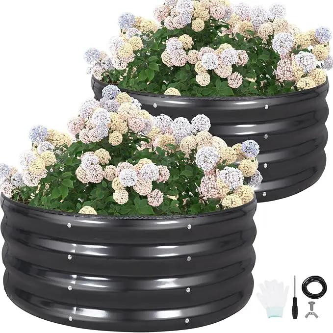 G GOOD GAIN Round Raised Garden Bed - 2Pcs 3x3x1ft Galvanized Steel Planter Boxes Outdoor with Rubber Edge Trim | Metal Raised Beds for Gardening Vegetables Flowers Fruits Herbs (Dark Grey) by GreenHaven Gardens