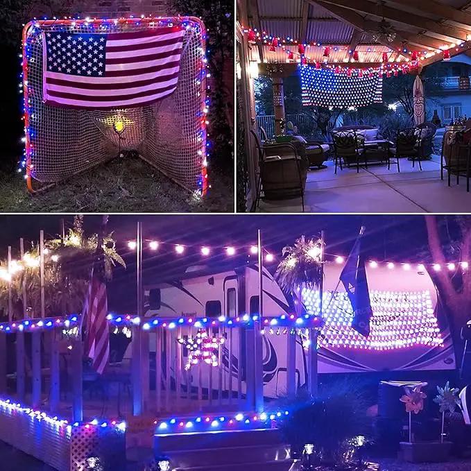 JMEXSUSS 2 Pack Red White and Blue Solar Lights, 200LED 75.5ft Patriot Solar String Lights Outdoor Waterproof, 8 Modes 4th of July Light for Independence Day Patio Garden Tree Decorations by GreenHaven Gardens