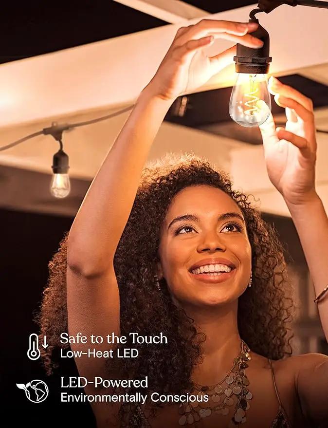 Brightech Ambience Pro - Waterproof LED Outdoor String Lights - 15 Bulbs, Dimmable 2W Vintage Spiral Edison Bulbs - 48 Ft Commercial Grade Patio Lights Cafe Ambience in Your Backyard by GreenHaven Gardens