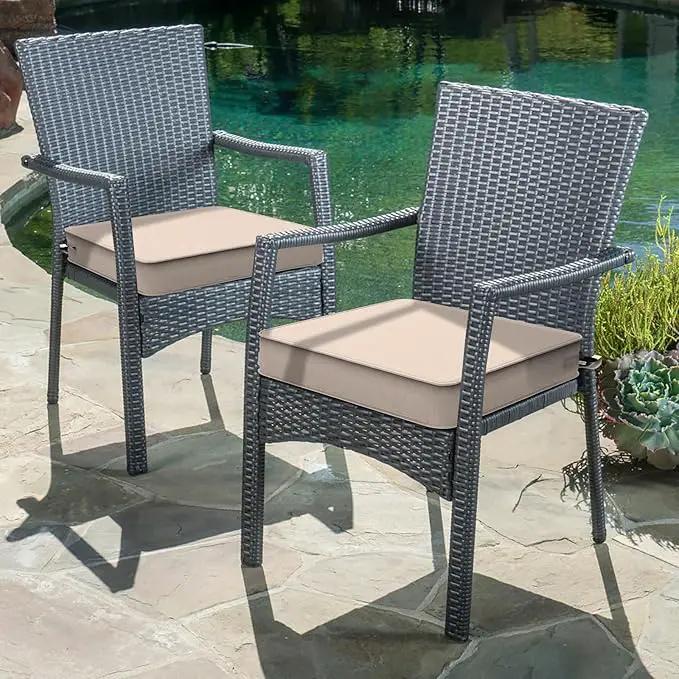 LVTXIII Patio Chair Cushions 19"x19"x3", Water-Repellent Outdoor Seat Cushions for Patio Furniture, Square Chair Pads with Ties for Home Garden Decoration, Set of 2, Beige by GreenHaven Gardens