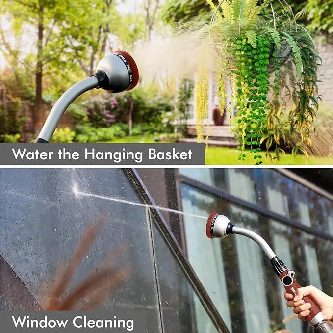 RESTMO Watering Wand Heavy Duty, Metal Garden Hose Wand with 10 Spray Patterns, 15-Inch Long Hose Nozzle Sprayer with Thumb Flow Control, Ideal to Water Hanging Baskets and Shrubs, Red by GreenHaven Gardens