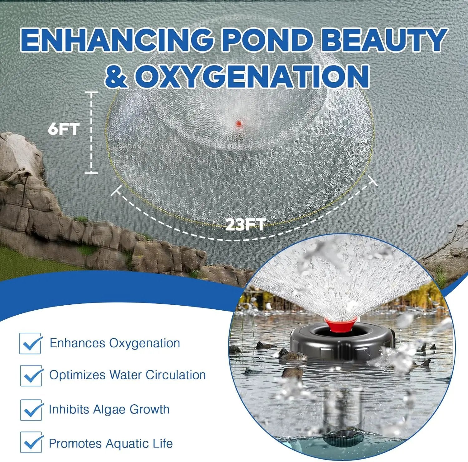 Pond Fountain Aerator, 1HP 10000 GPH Floating Fountain Pump with Timer & 100FT Cord, Stainless Steel Pond Jet System for Large Outdoor Ponds & Lakes by GreenHaven Gardens