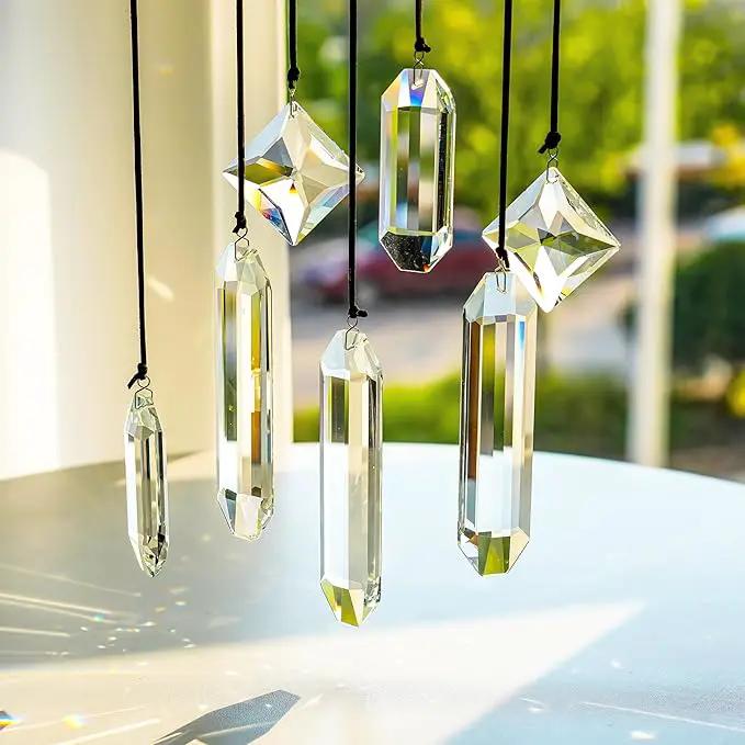HDCRYSTALGIFTS Modern Grief Gift,Set 7 Clear Crystal Prisms Suncatchers Hanging Ornament,Rainbow Maker Sun Catchers for Windows, Balcony, Kitchen, Garden Decoration by GreenHaven Gardens
