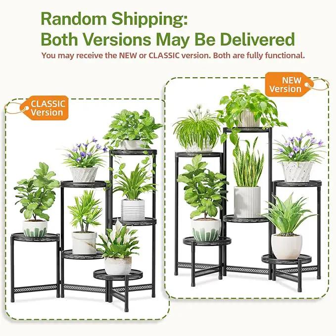 iDavosic.ly 6 Tier Large Plant Stand Indoor with 10-Inch Wide Drainage Tray, Tiered Corner Metal Outdoor Flower Display Holder Shelf, Folding Tall Rack for Patio Porch Balcony, Black Iron Carving by GreenHaven Gardens