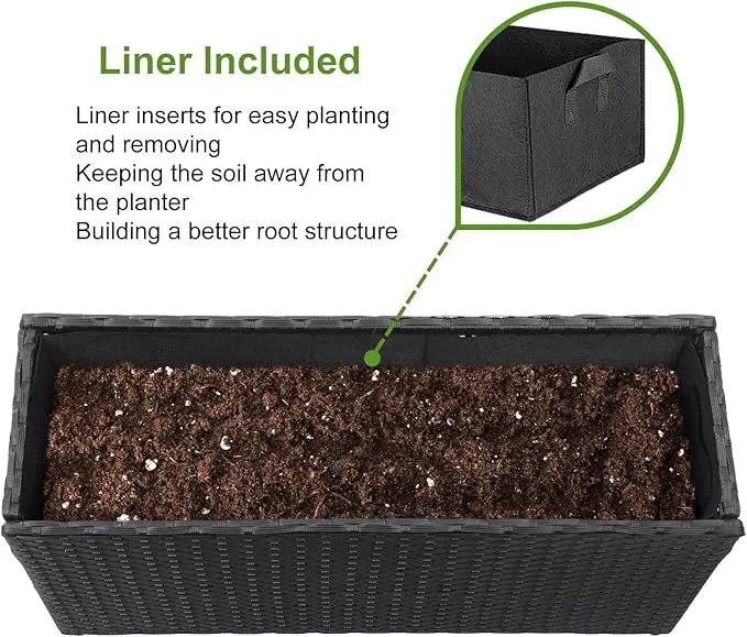 LEWIS&WAYNE Large Rectangular Block Planter Box Handmade Wicker Tall Planters for Outdoor Plants with Removable Liners Modern Planter for Indoor Outdoor Patio Deck - Black, 30''x12''x16'' by GreenHaven Gardens