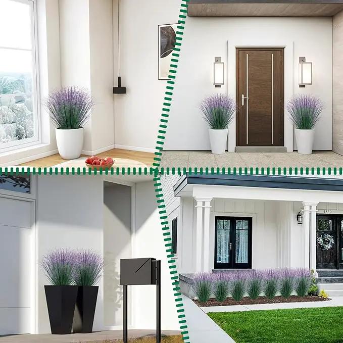 24Pcs Artificial Grass Plants, Faux Shrubs Wheat Grass, Artificial Tall Grass Fake Plants for Outdoor Decor,Artificial Greenery Stems Weed for Room Indoor Home Decor（Green Purple Tail） by GreenHaven Gardens