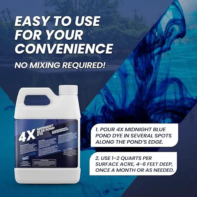 32oz Midnight Blue Pond Dye, 4X Concentrate Pond Dye Blue, Dark Natural Looking Aquashade for Beautiful Lake Water, Long-Lasting Colorant, Protects Against Sunlight - Ideal for Fish & Wildlife by GreenHaven Gardens